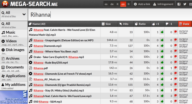 link, a file name with its extension, and the size of the file. (Mega ...