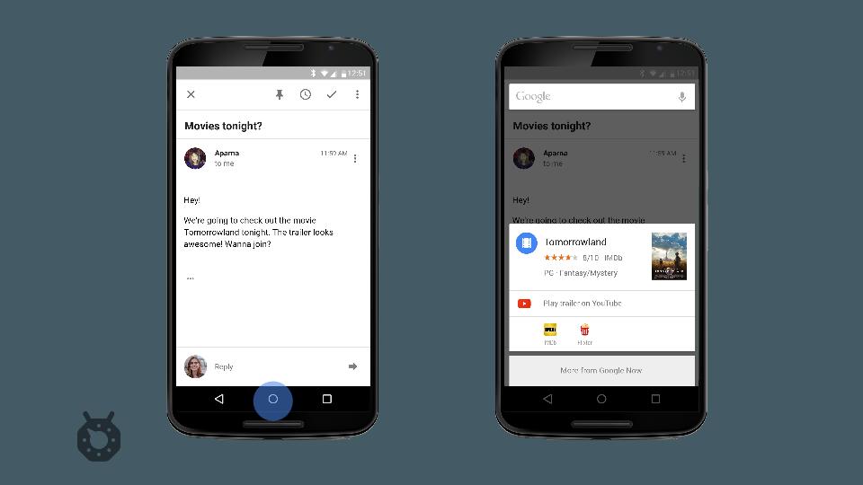 photo of Android M’s “Google Now on Tap” shows contextual info at the press of a button image