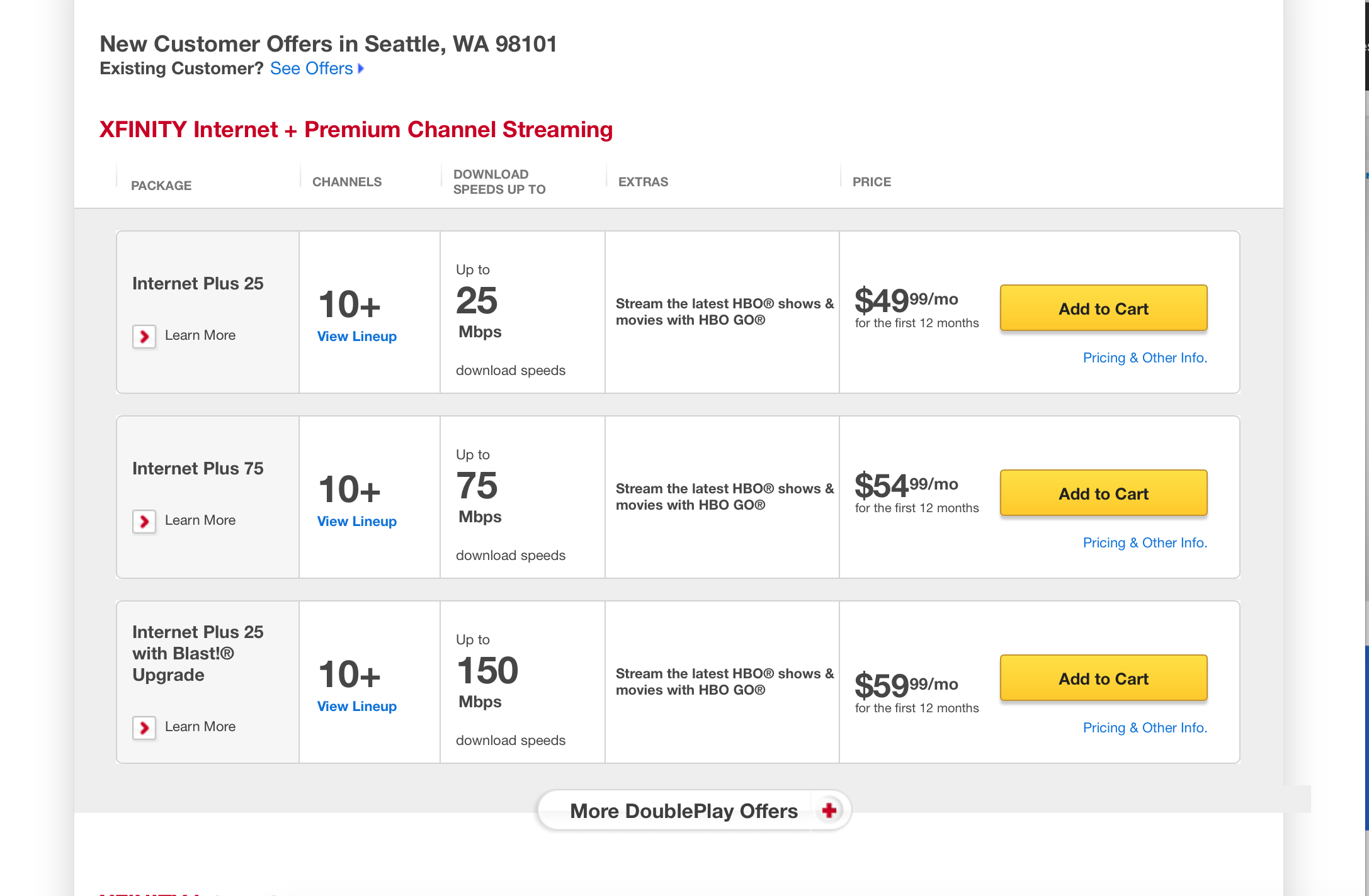 comcast packages