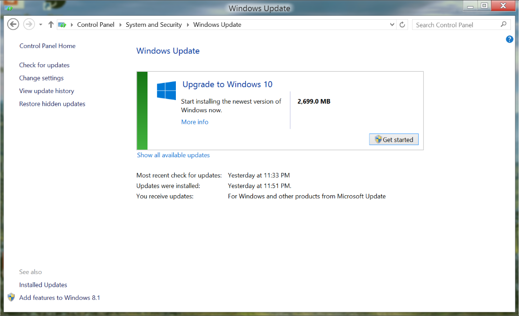 upgrade 8 to windows 10