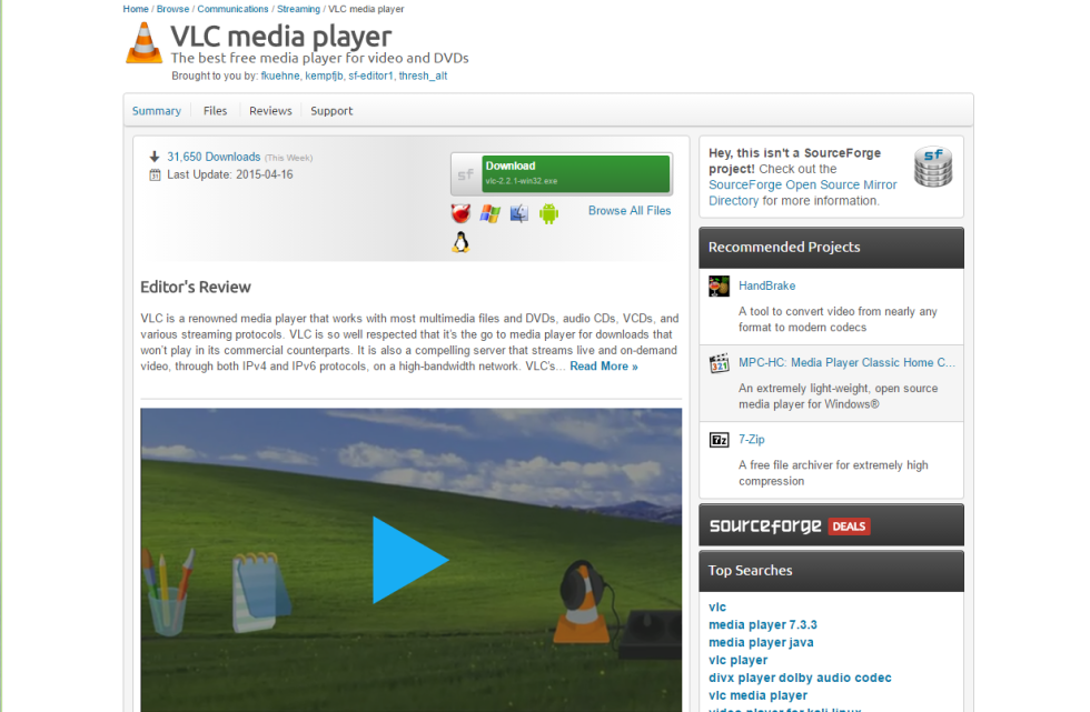 sourceforge vlc media player download