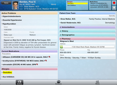 Epic's Canto electronic medical record app for iPad.