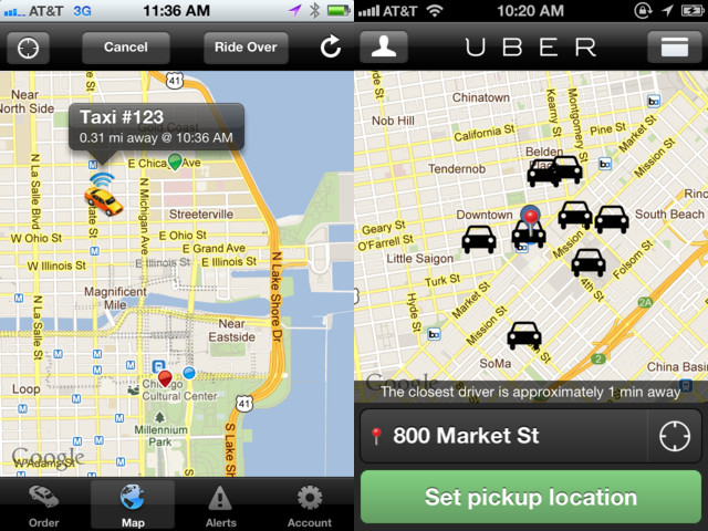 Taxi Magic on the left, Uber on the right