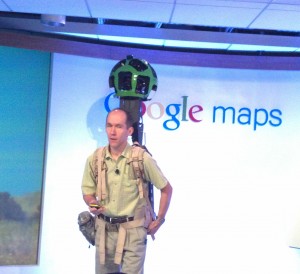 Luc Vincent shows off Google's "Street View" backpack