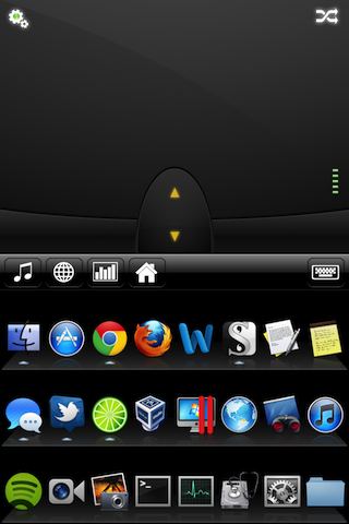 Mobile Mouse Pro's application launcher. The default apps shown are the ones pinned to your Taskbar or Dock.