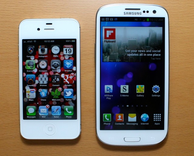 The Galaxy S III next to an iPhone 4S