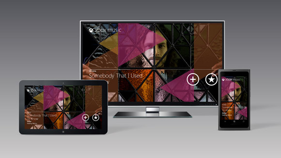 Xbox Music, a common look across TV, tablet, and phone.