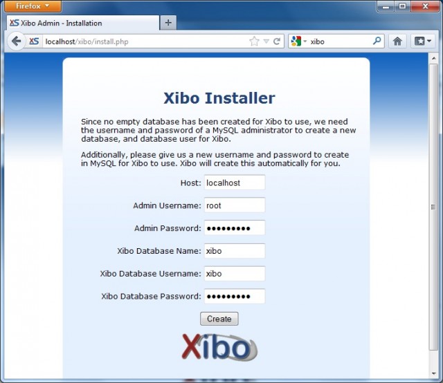 Going through the Xibo installer.