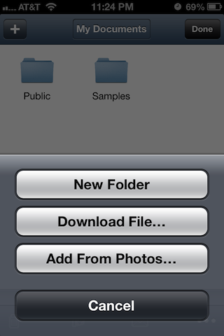 Air Sharing's built-in file explorer can be used to create folders, import photos, and download webpages to your device.