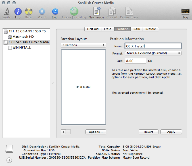 Click the "Options" button and make sure the partition type is "GUID Partition Table."