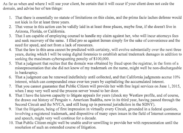 Charles Carreon's plan to sue Satirical Charles, as conveyed in a letter to Paul Levy.