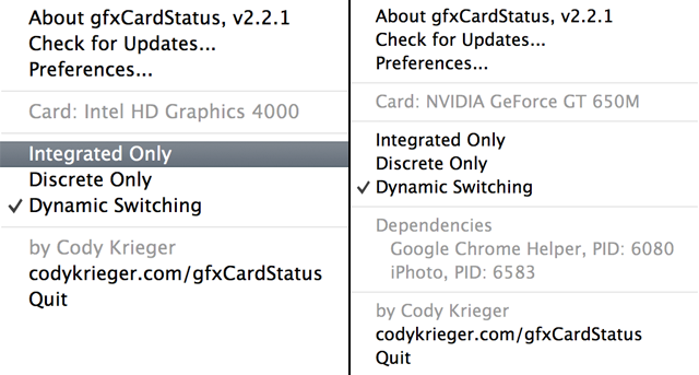 Quickly switch between integrated, discrete, or dynamically switching graphics.