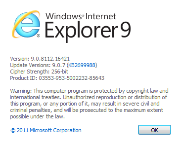 Internet Explorer 9 adds the "9.0.7" version to show the patch level—but that's still not included in the User Agent.