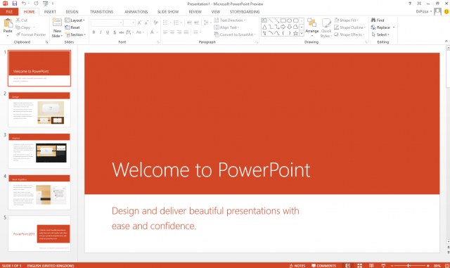 PowerPoint 2013 with its new look and feel