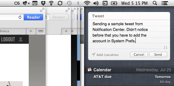 Tweeting from Notification Center isn't a huge productivity improvement, but the option is there if you need it.