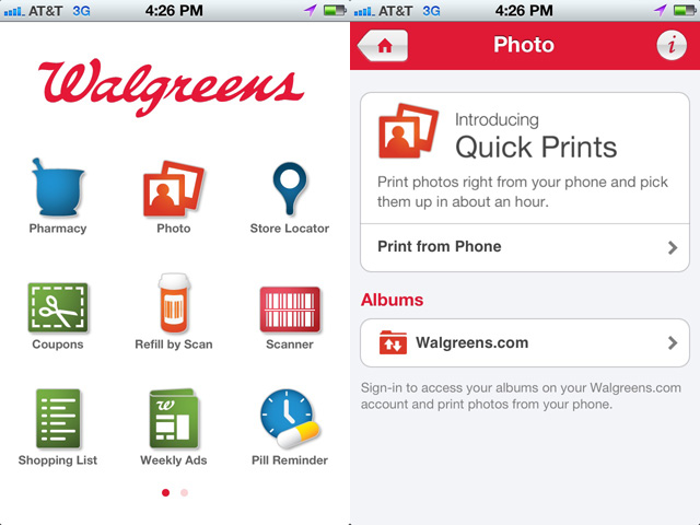 Walgreens' own iPhone app naturally includes Quick Prints features.