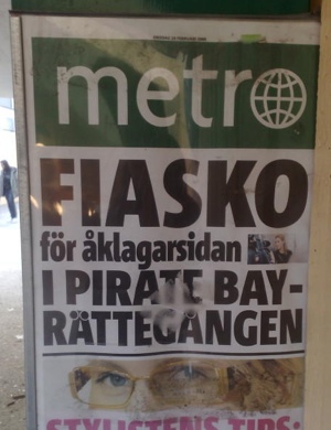 Headline in the free Metro newspaper