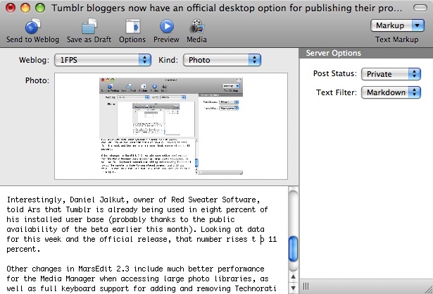 MarsEdit 2.3 ties the knot with Tumblr support