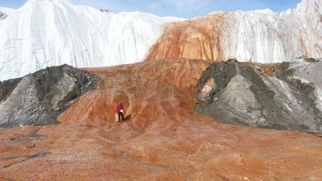 Ancient, frozen ecosystem produces blood-red ice flows