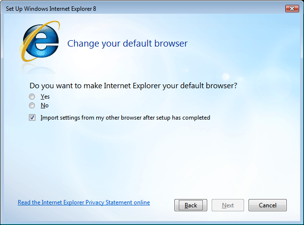 Microsoft changing default browser setting in IE8
