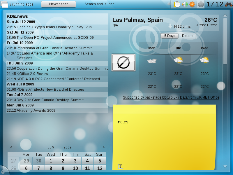 KDE Plasma Netbook shell