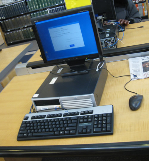 A rare moment when a San Francisco Public Library free Internet access terminal  is not in use.