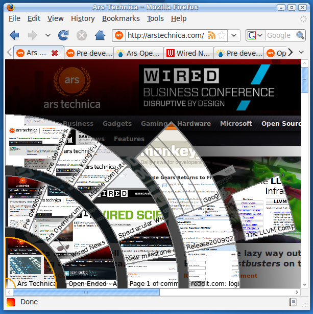 A screenshot of the TabViz Firefox extension