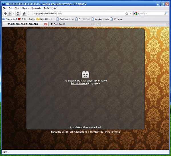 shockwave flash player plugin crash