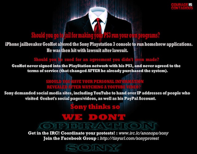 Anonymous Attacks Sony To Protest Ps3 Hacker Lawsuit Ars