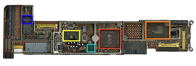 The logic board for Apple's iPad 2, featuring a Samsung-made A5 application processor.