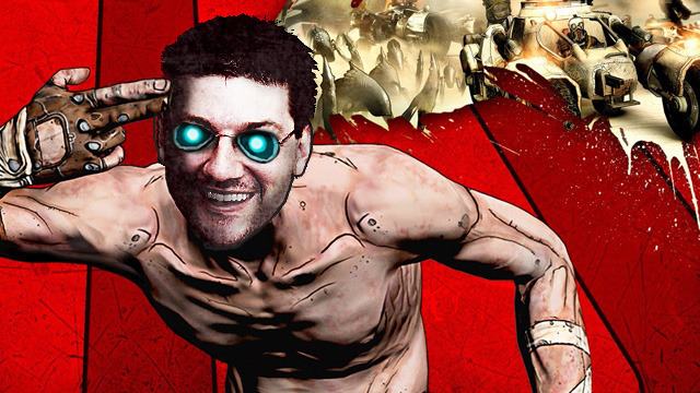 Gearbox CEO Randy Pitchford, recreated in a photo illustration of the game <em>Borderlands</em>'s cover art.