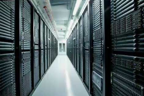 Racks of servers that populate Apple's $1 billion data center in Maiden, North Carolina.