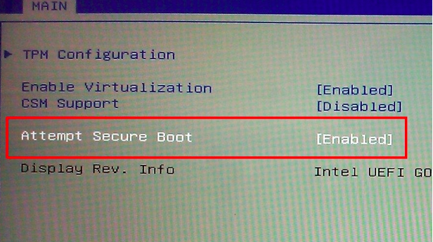 disable secure boot windows 10 task sequence