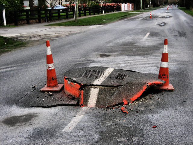 Earthquake damage to a road near Canterbury, New Zealand