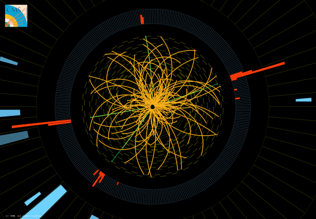 A collision that produced four high energy electrons, a possible sign of the Higgs boson.