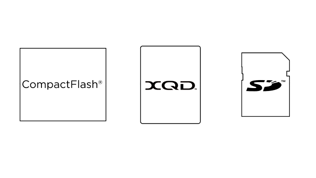 A size comparison between CompactFlash, the new XQD, and SD memory crd formats.