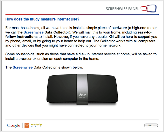 A screenshot from the Screenwise signup process for Knowledge Networks users.
