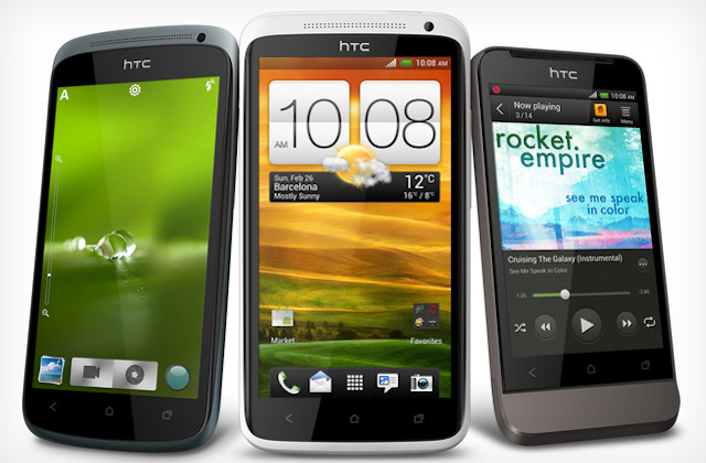 From left, the HTC One S, HTC One X, and HTC One V