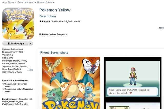 Nintendo's Pokemon app appears on App Store