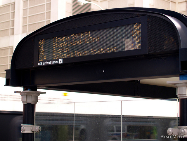 A Chicago bus tracking display