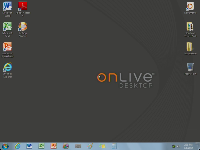 OnLive's hosted Windows 7 desktop running on an iPad