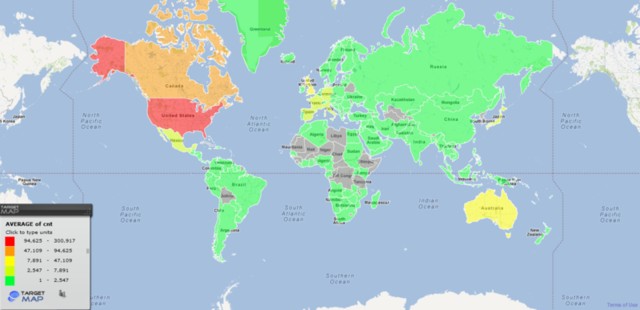 This map shows that Macs in the US are the hardest hit by the Flashback malware, followed by Canada, the UK, Australia, France, and Italy.