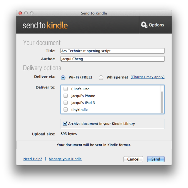 send to kindle for mac