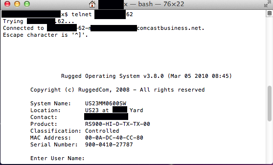 Like a key under a door mat, the MAC address exposed here allows hackers to tamper with this Internet-connected RuggedCom device, used to control power substations and other criticial infrastructure.