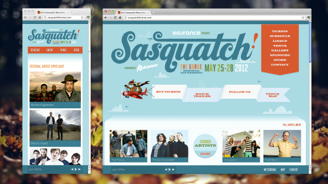 The website for Washington's Sasquatch Music Festival responds automatically to the width of the browser's window.