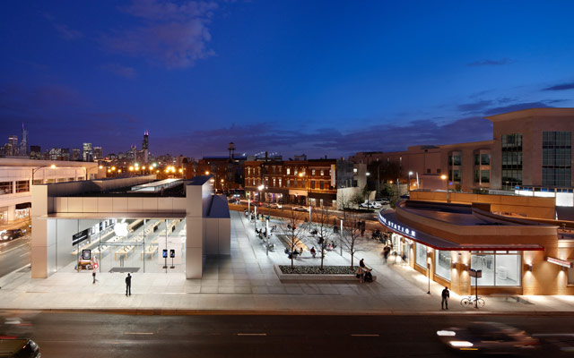 Apple's Lincoln Park, Chicago store is located next to the North/Clybourn Red Line stop. Apple paid $4 million to renovate the stop and build a plaza on a disused bus turn-around.