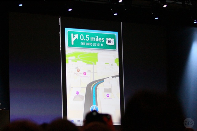 Apple demonstrated turn-by-turn navigation in its iOS 6 version of Maps at WWDC 2012.