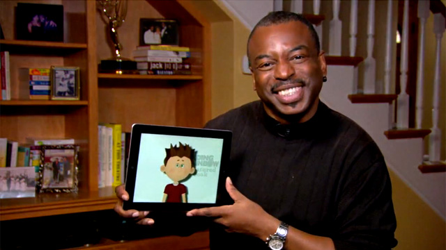 LeVar Burton demoing the new Reading Rainbow app on an iPad.