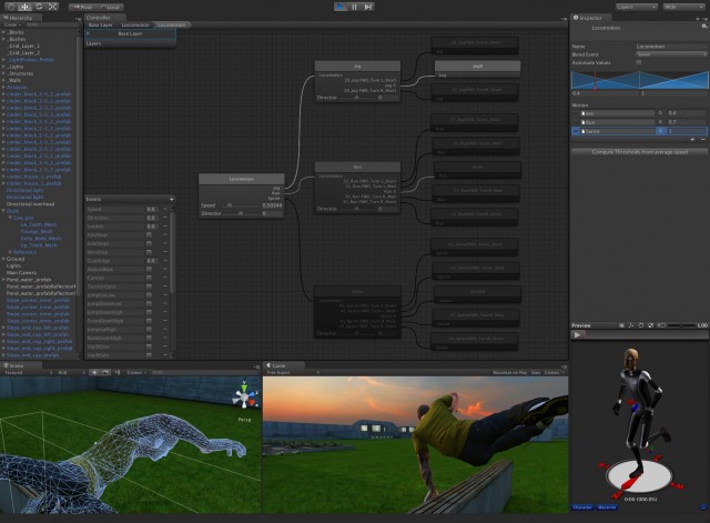 A shot of Unity 4's new Mecanim animation interface.