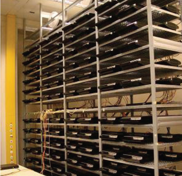 A cluster of 200 PlayStation 3 consoles used in 2008 to find a cryptographic  collision in the MD5 algorithm.